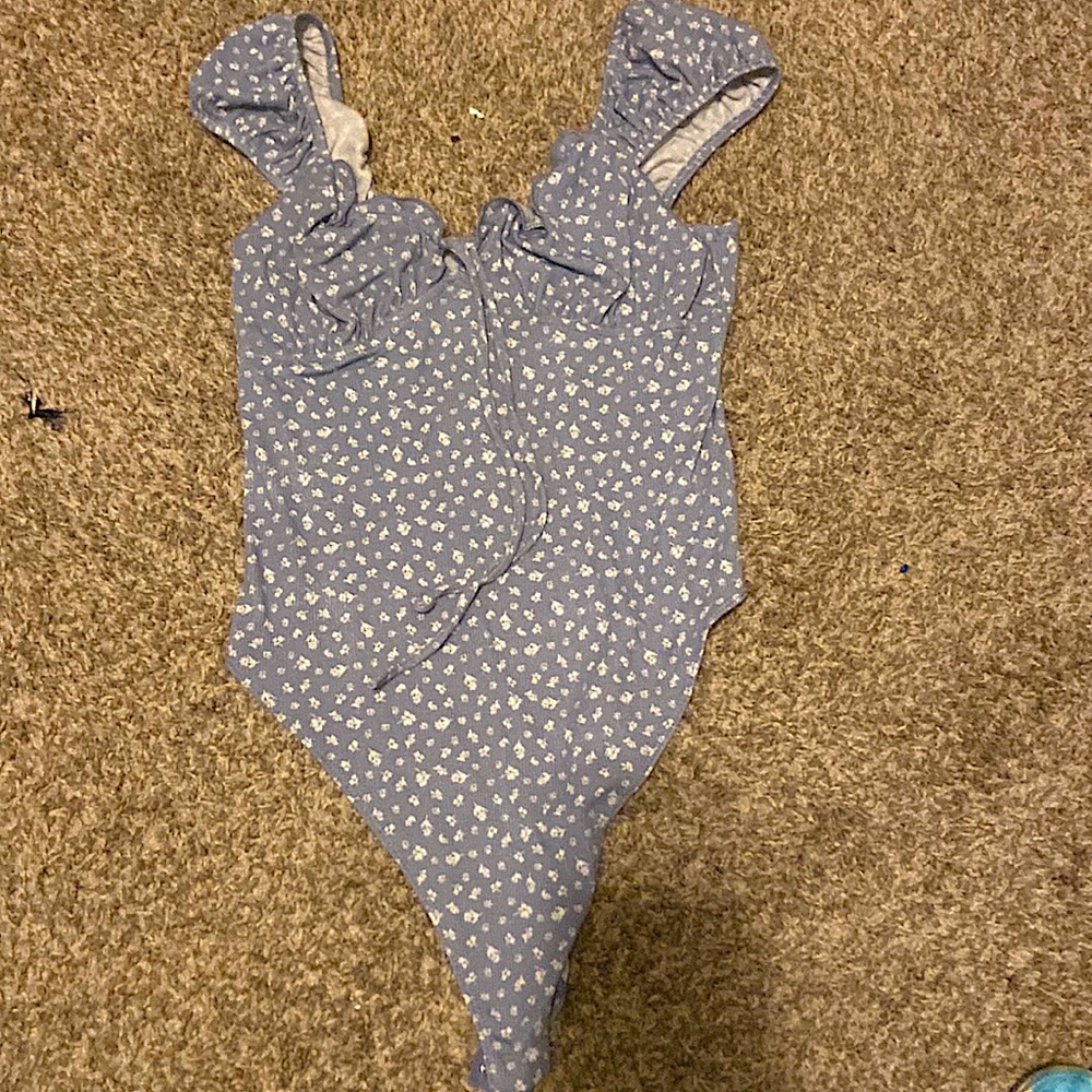 One piece blue flower bodysuit